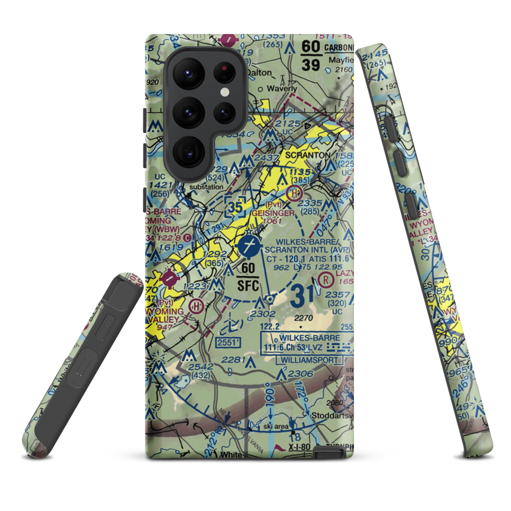 Wilkes Barre Scranton International Airport (AVP) VFR Sectional Samsung Phone Case Samsung Galaxy S22 Ultra model shown
