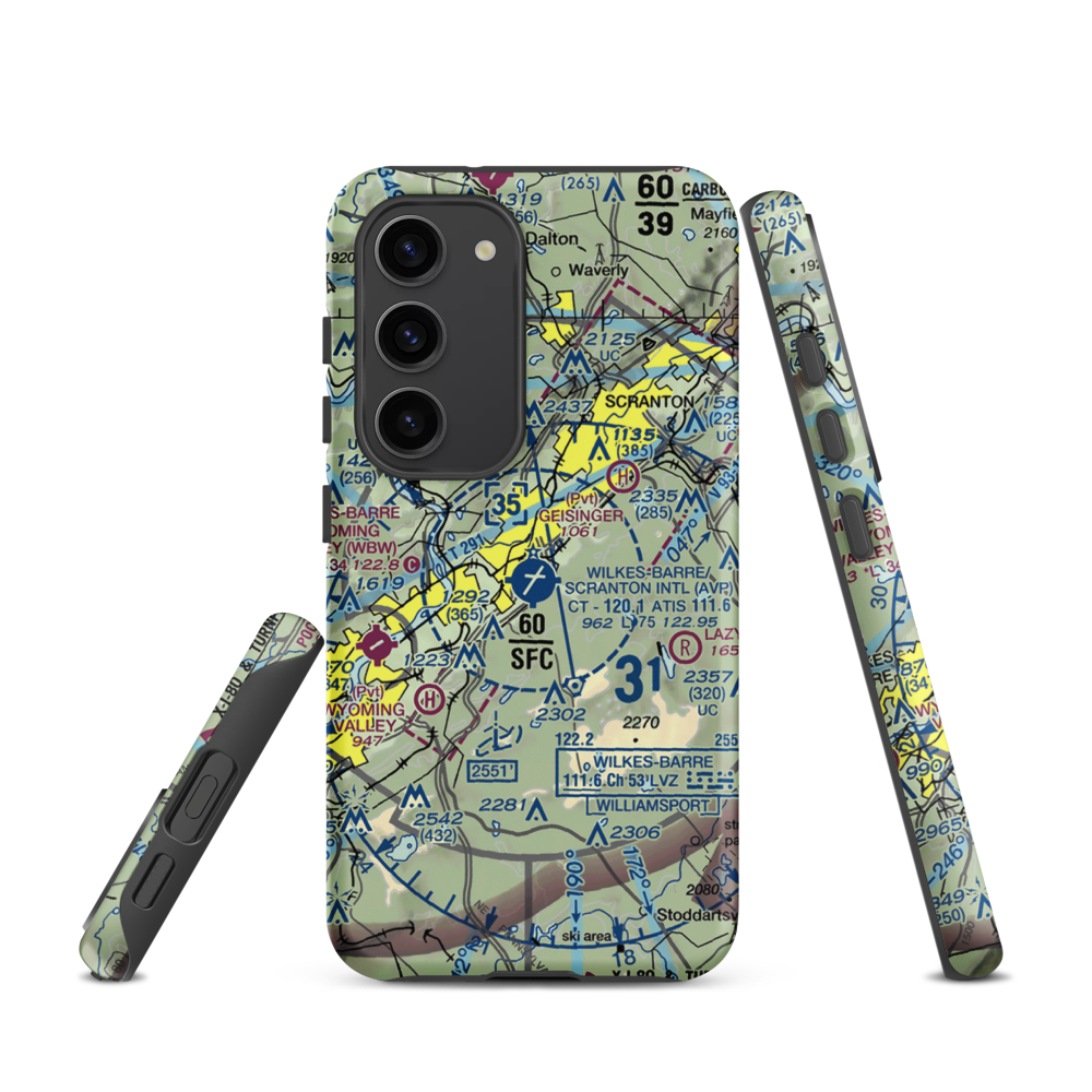 Wilkes Barre Scranton International Airport (AVP) VFR Sectional Samsung Phone Case Samsung Galaxy S23 model shown