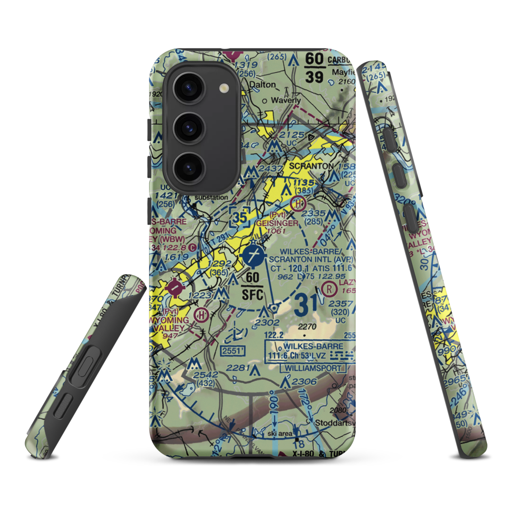 Wilkes Barre Scranton International Airport (AVP) VFR Sectional Samsung Phone Case Samsung Galaxy S23 Plus model shown