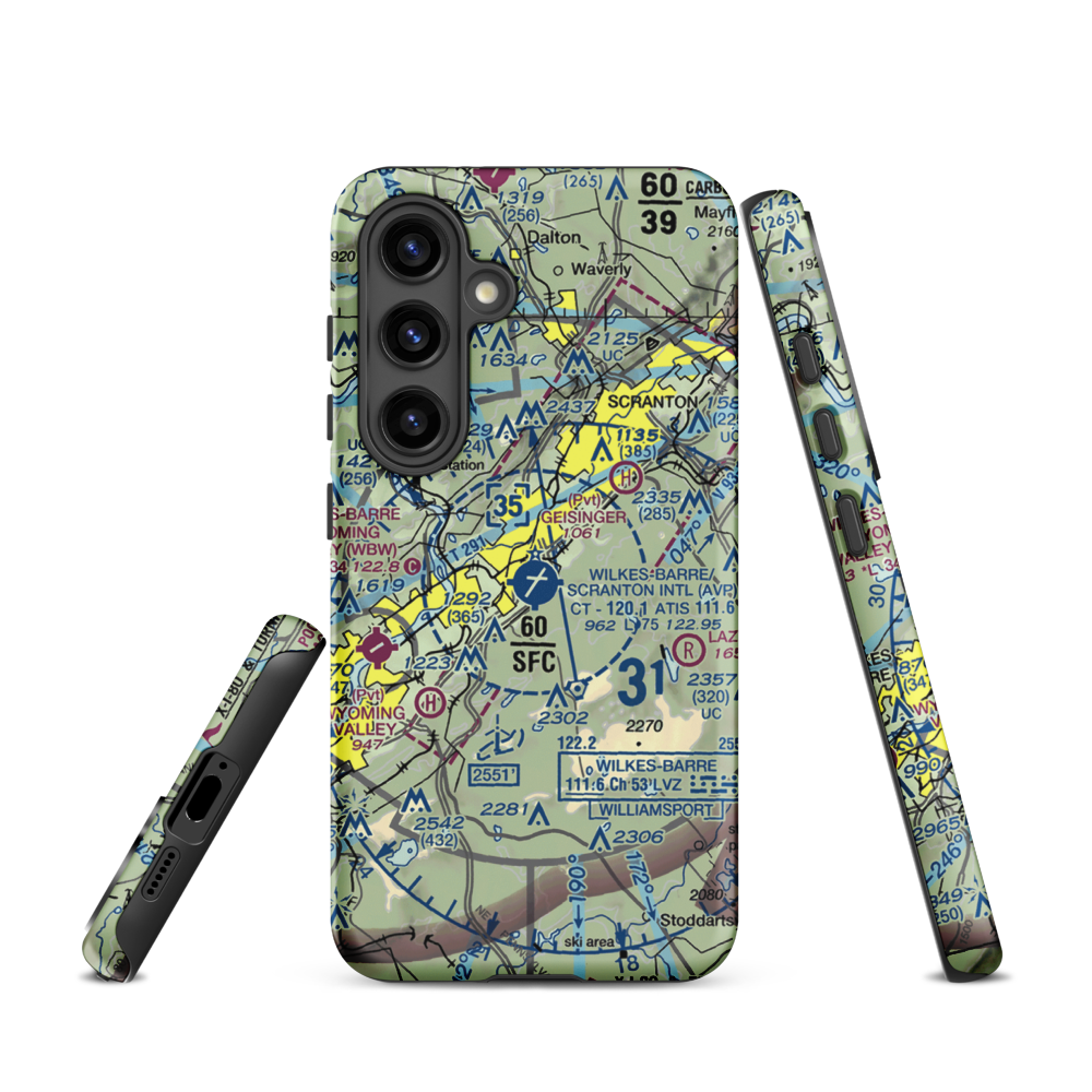 Wilkes Barre Scranton International Airport (AVP) VFR Sectional Samsung Phone Case Samsung Galaxy S24 model shown