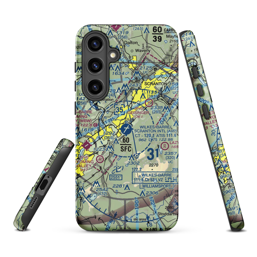 Wilkes Barre Scranton International Airport (AVP) VFR Sectional Samsung Phone Case Samsung Galaxy S24 Plus model shown