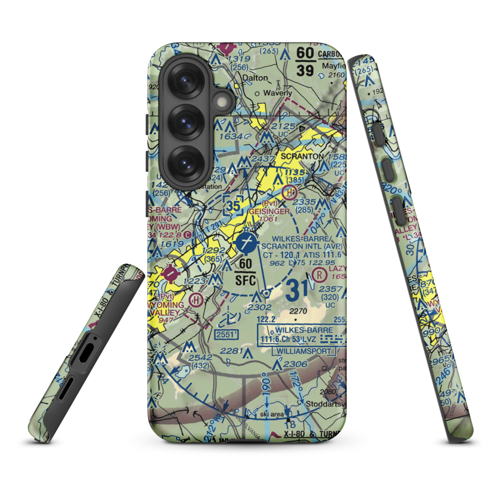 Wilkes Barre Scranton International Airport (AVP) VFR Sectional Samsung Phone Case Samsung Galaxy S25 Plus model shown