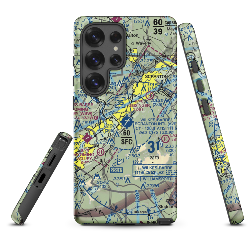 Wilkes Barre Scranton International Airport (AVP) VFR Sectional Samsung Phone Case Samsung Galaxy S25 Ultra model shown