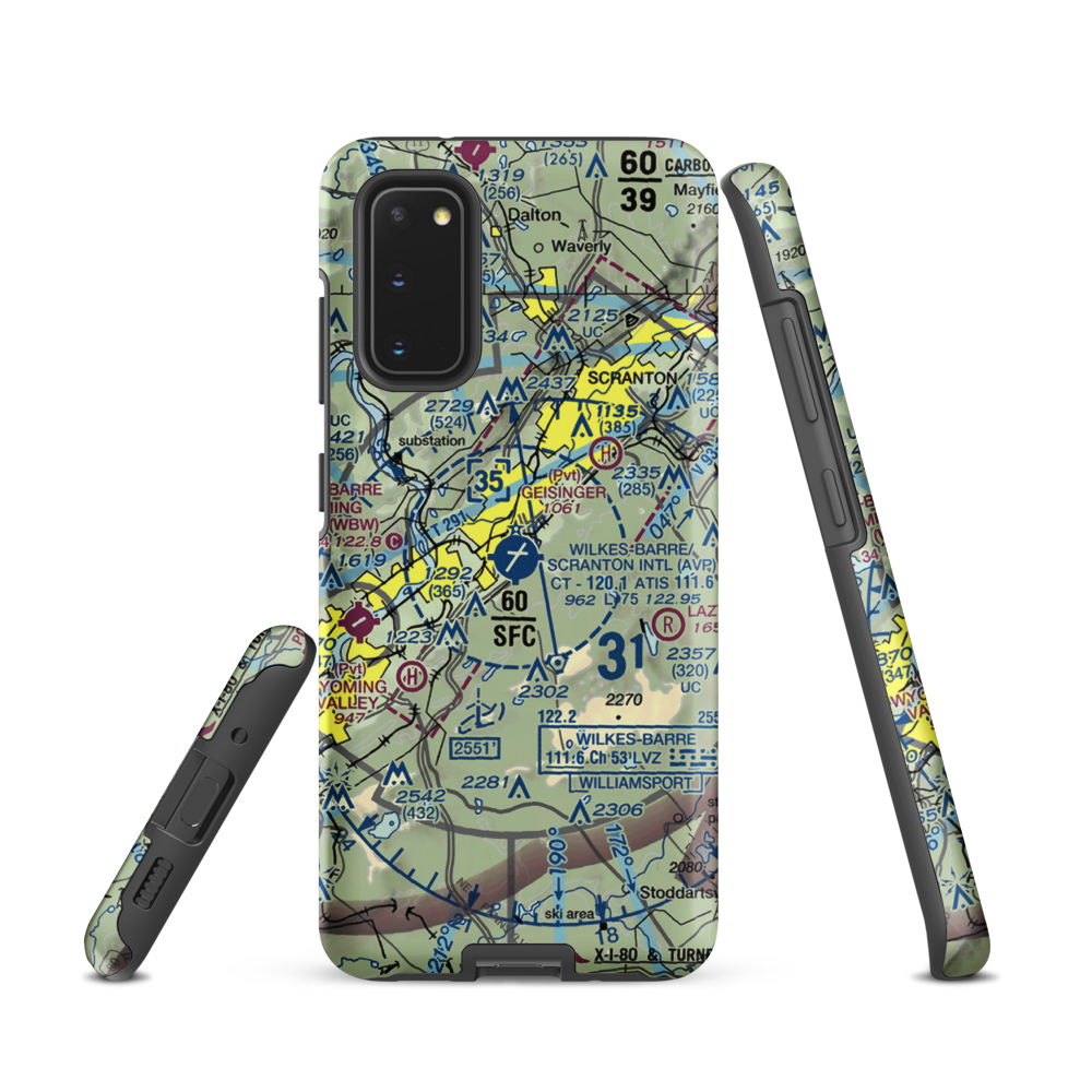 Wilkes Barre Scranton International Airport (AVP) VFR Sectional Samsung Phone Case Samsung Galaxy S20 model shown