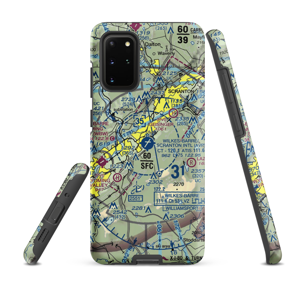 Wilkes Barre Scranton International Airport (AVP) VFR Sectional Samsung Phone Case Samsung Galaxy S20 Plus model shown