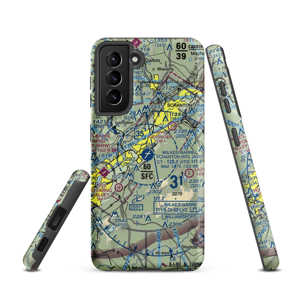Wilkes Barre Scranton International Airport (AVP) VFR Sectional Samsung Phone Case Samsung Galaxy S21 model shown
