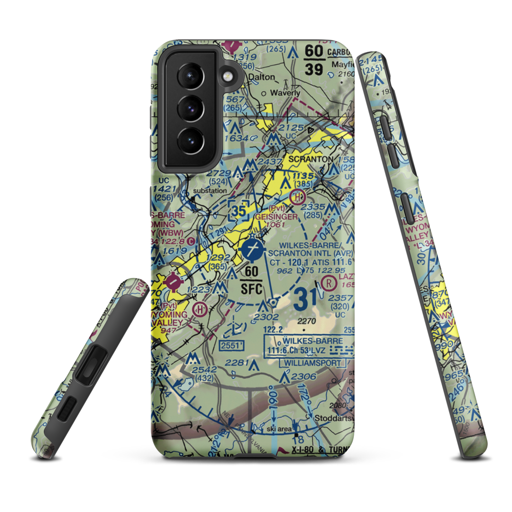 Wilkes Barre Scranton International Airport (AVP) VFR Sectional Samsung Phone Case Samsung Galaxy S21 FE model shown