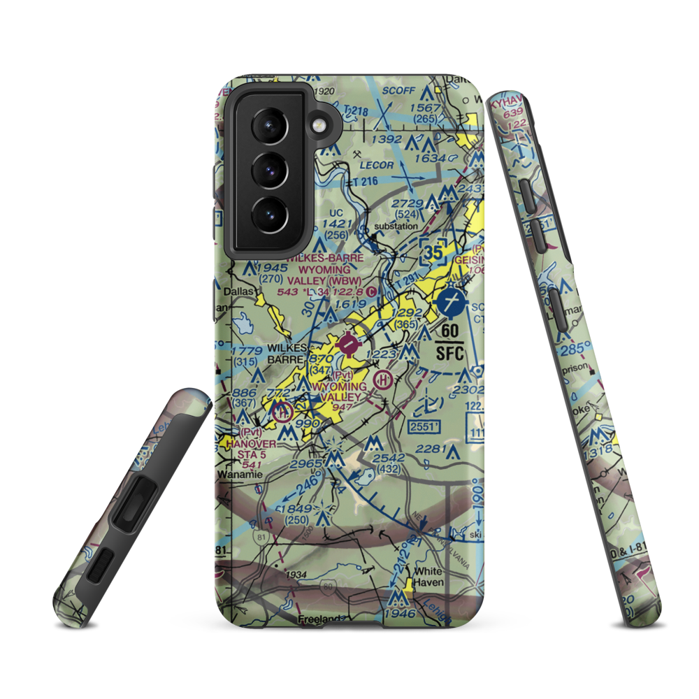 Wilkes Barre Wyoming Valley Airport (WBW) VFR Sectional Samsung Phone Case Samsung Galaxy S21 FE model shown