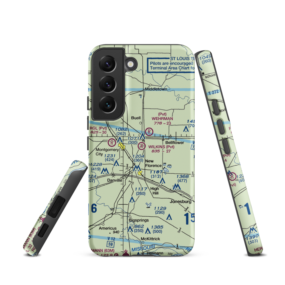 Wilkins Airport (MO43) VFR Sectional Samsung Phone Case Samsung Galaxy S22 model shown