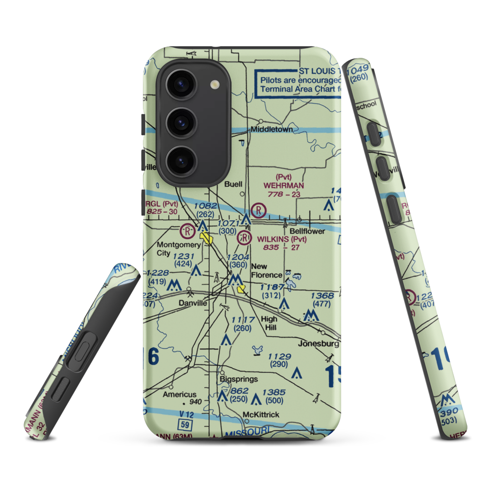 Wilkins Airport (MO43) VFR Sectional Samsung Phone Case Samsung Galaxy S23 Plus model shown