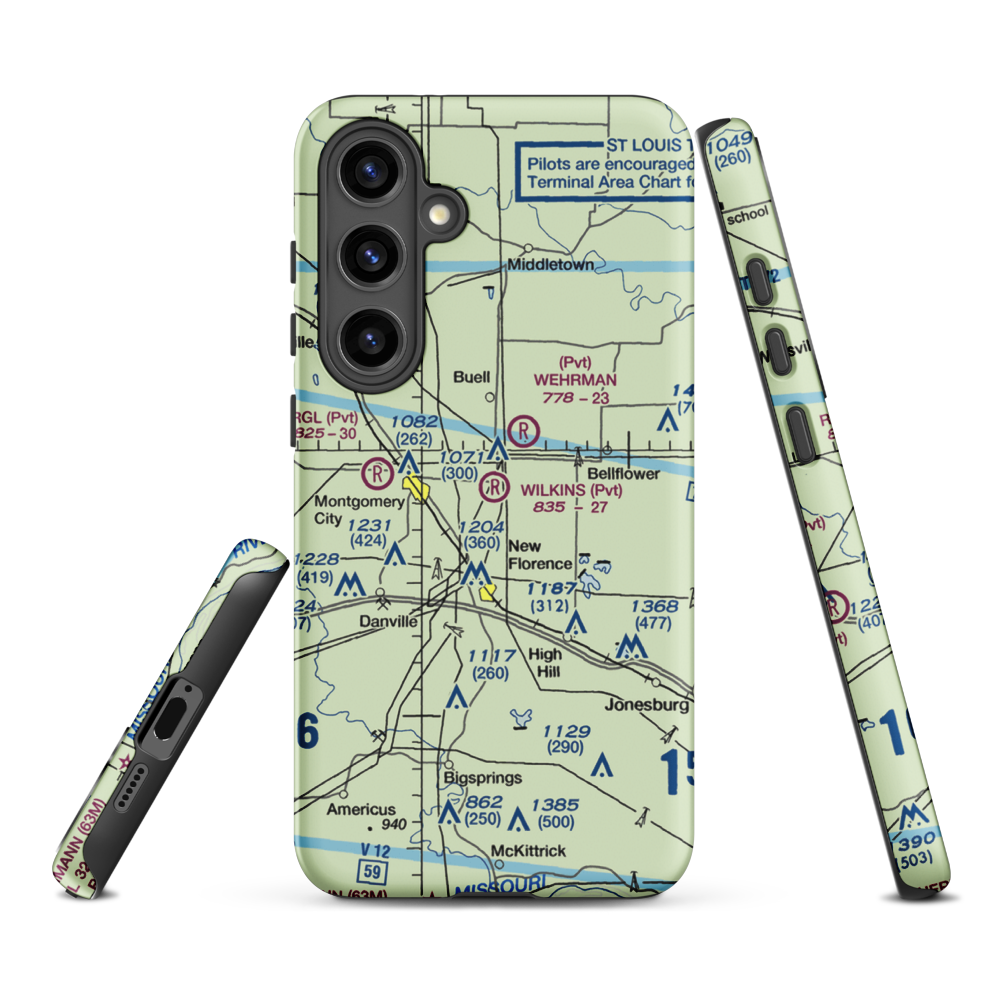 Wilkins Airport (MO43) VFR Sectional Samsung Phone Case Samsung Galaxy S24 Plus model shown