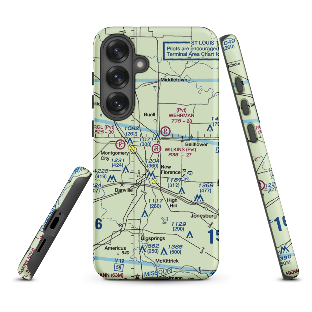 Wilkins Airport (MO43) VFR Sectional Samsung Phone Case Samsung Galaxy S25 Plus model shown