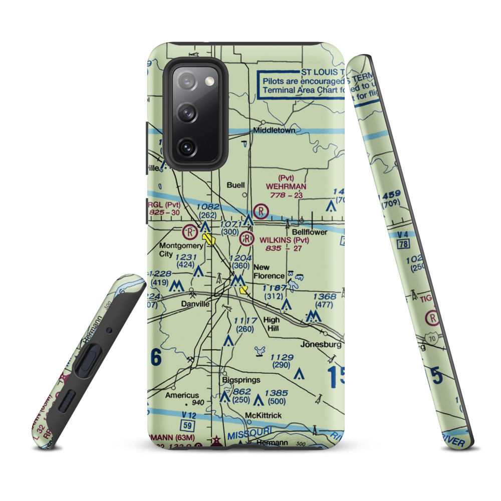 Wilkins Airport (MO43) VFR Sectional Samsung Phone Case Samsung Galaxy S20 FE model shown