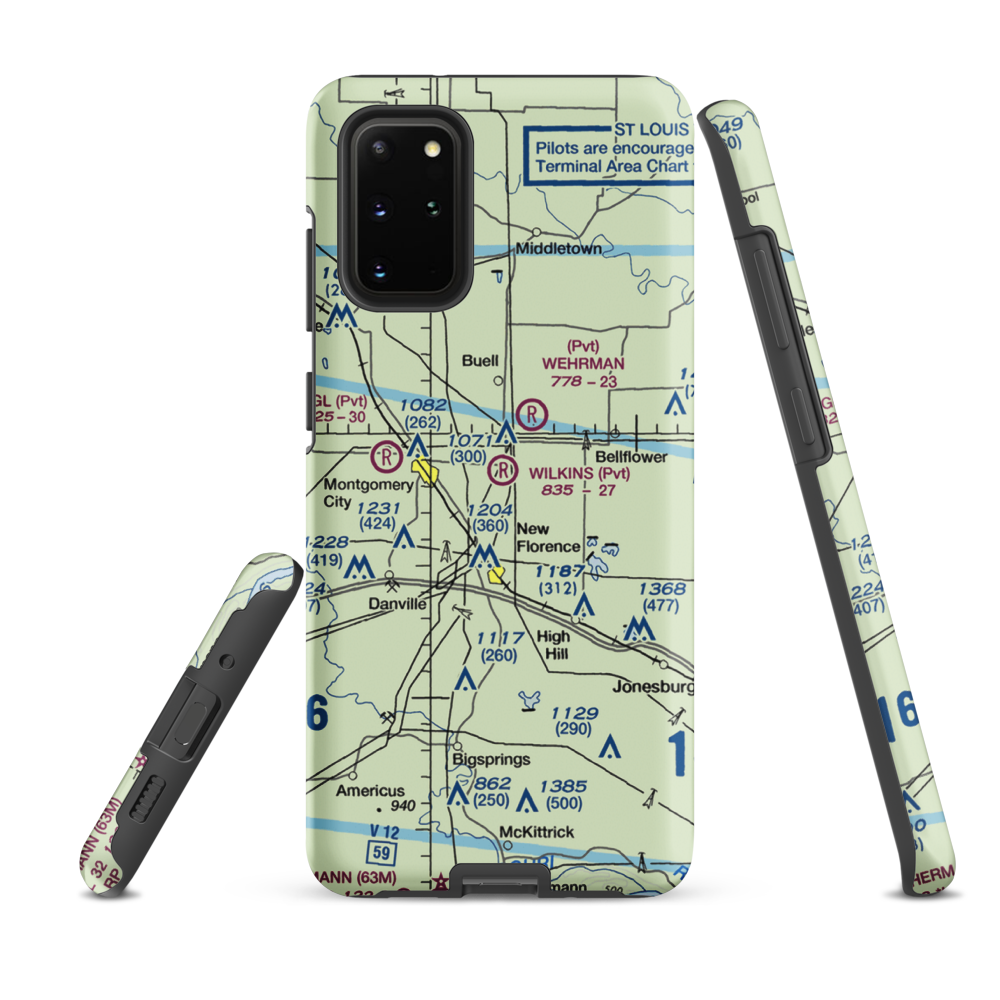 Wilkins Airport (MO43) VFR Sectional Samsung Phone Case Samsung Galaxy S20 Plus model shown