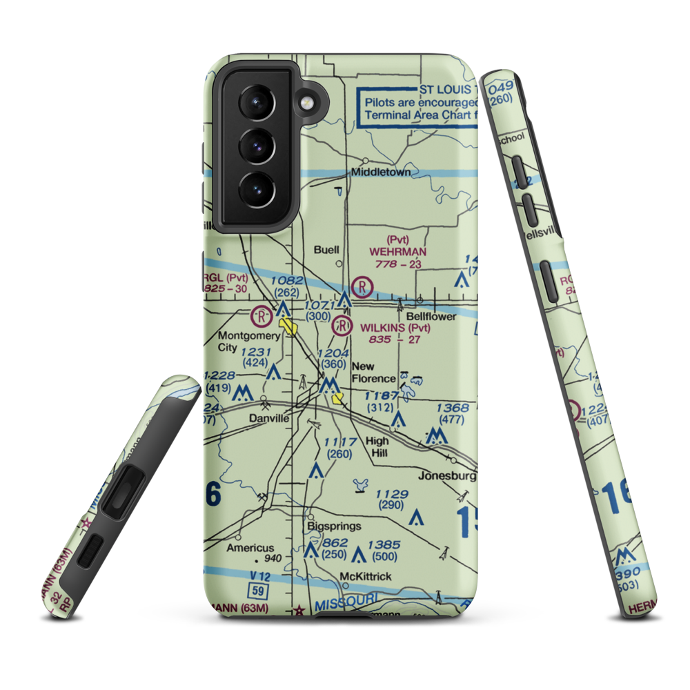 Wilkins Airport (MO43) VFR Sectional Samsung Phone Case Samsung Galaxy S21 Plus model shown