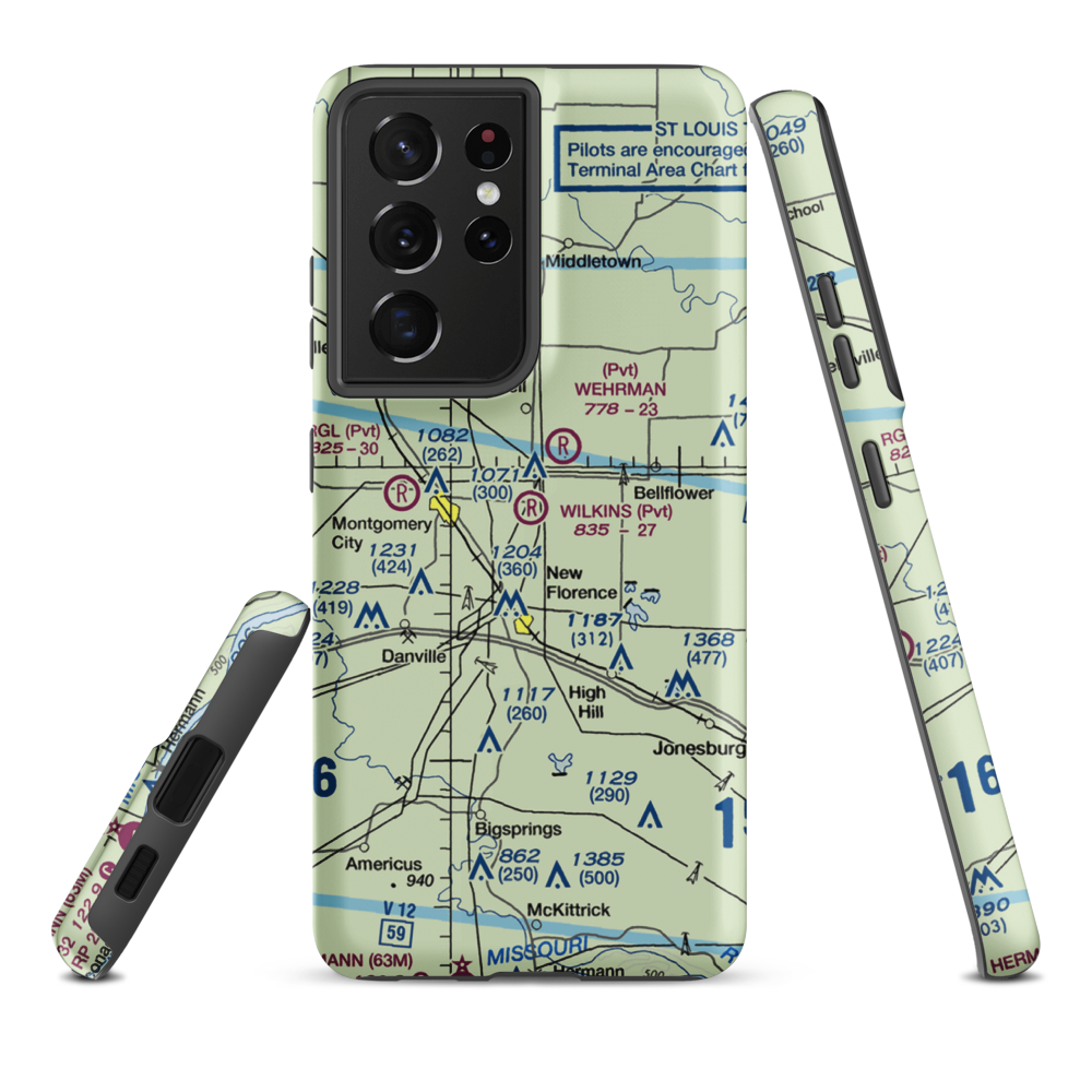 Wilkins Airport (MO43) VFR Sectional Samsung Phone Case Samsung Galaxy S21 Ultra model shown