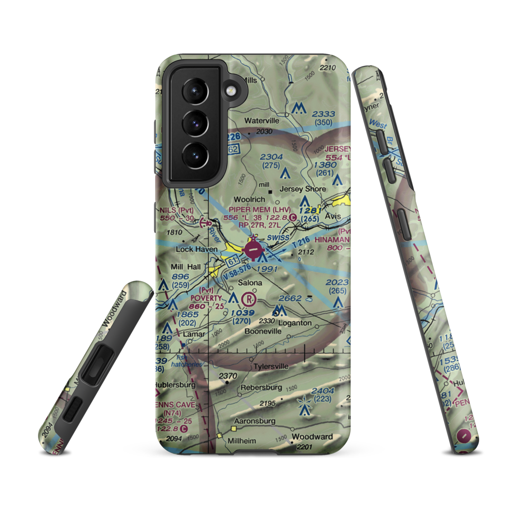 William T. Piper Memorial Airport (LHV) VFR Sectional Samsung Phone Case Samsung Galaxy S21 FE model shown