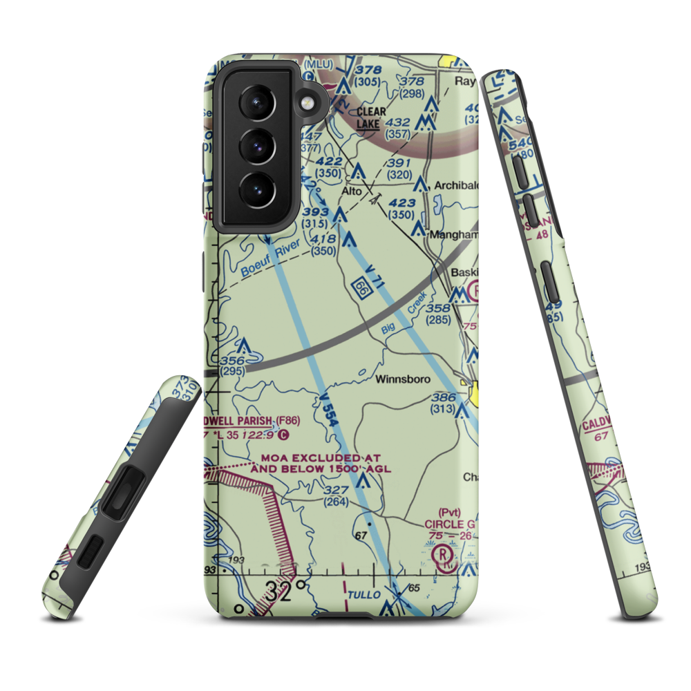 Williams Flying Service Airport (6LA6) VFR Sectional Samsung Phone Case Samsung Galaxy S21 FE model shown