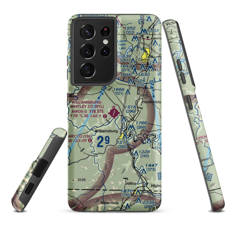 Williamsburg Whitley County Airport (BYL) VFR Sectional Samsung Phone Case Samsung Galaxy S21 Ultra model shown