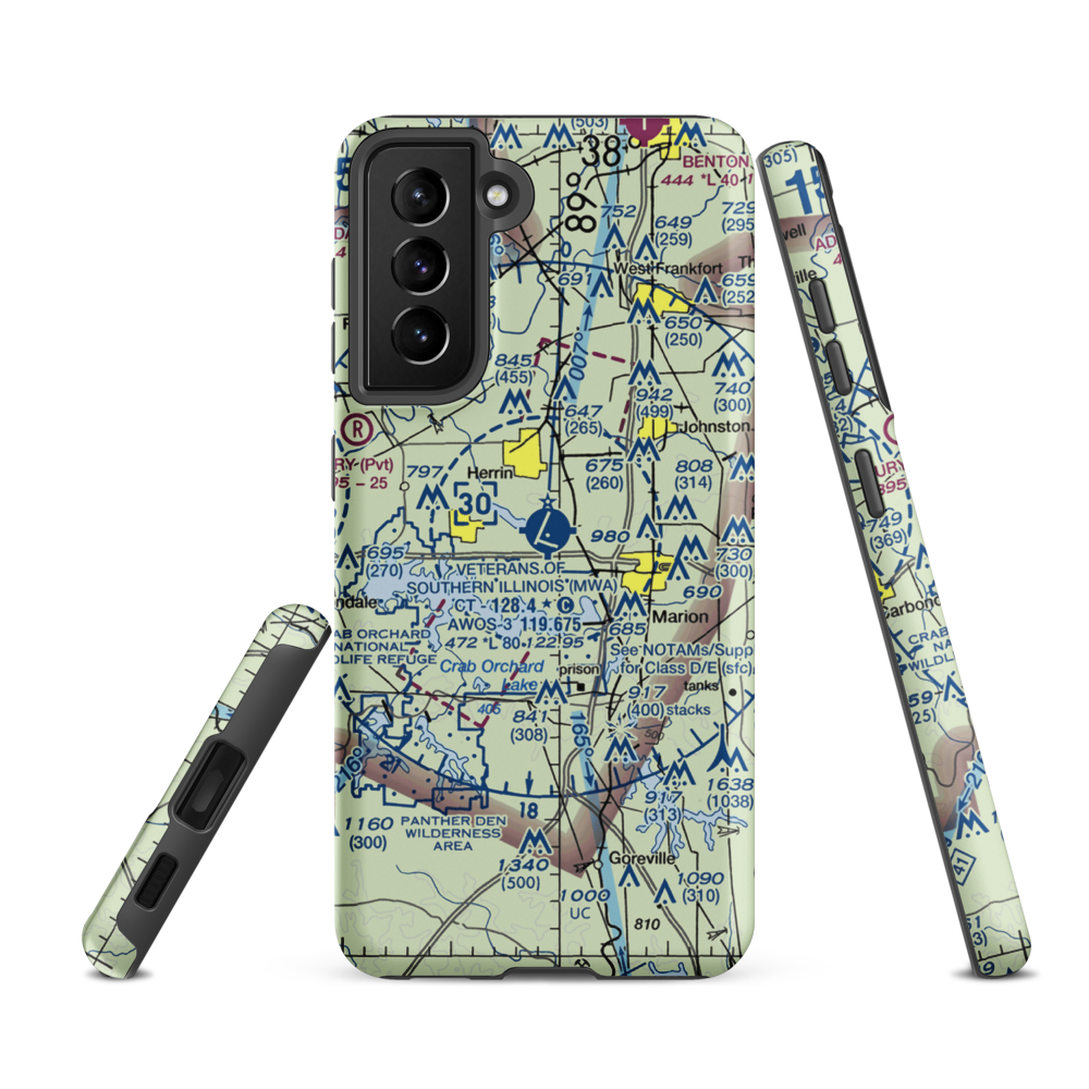 Williamson County Regional Airport (MWA) VFR Sectional Samsung Phone Case Samsung Galaxy S21 FE model shown