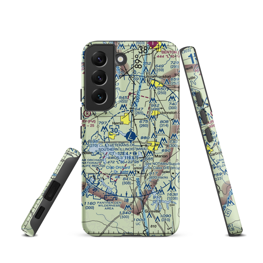 Williamson County Regional Airport (MWA) VFR Sectional Samsung Phone Case Samsung Galaxy S22 model shown