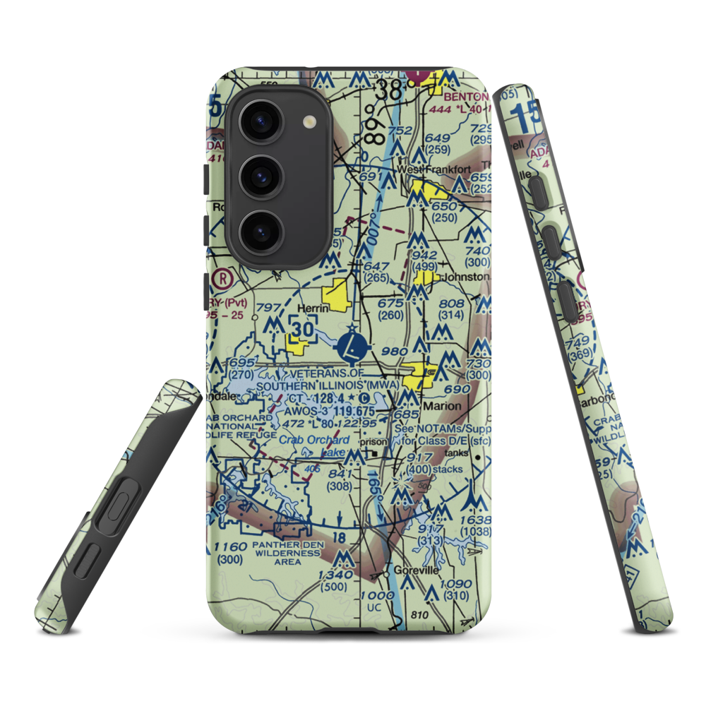 Williamson County Regional Airport (MWA) VFR Sectional Samsung Phone Case Samsung Galaxy S23 Plus model shown