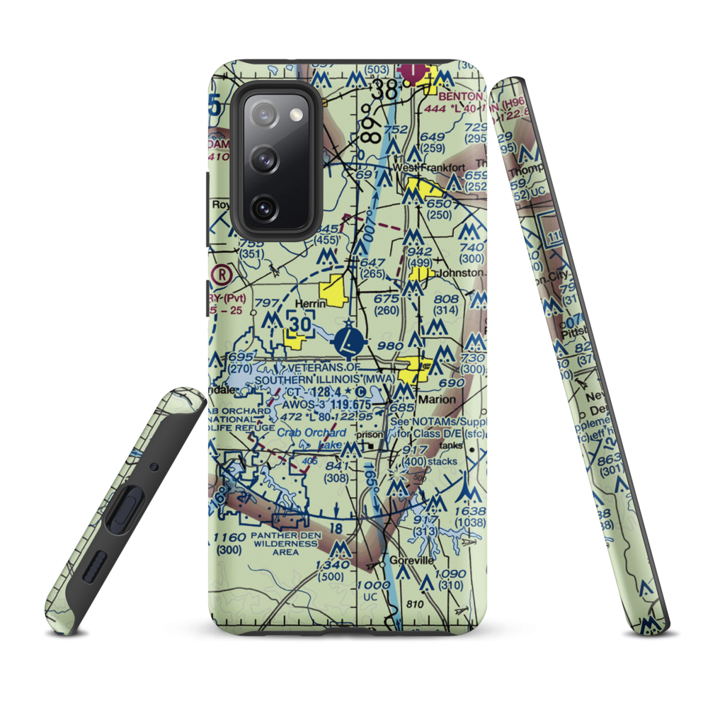 Williamson County Regional Airport (MWA) VFR Sectional Samsung Phone Case Samsung Galaxy S20 FE model shown