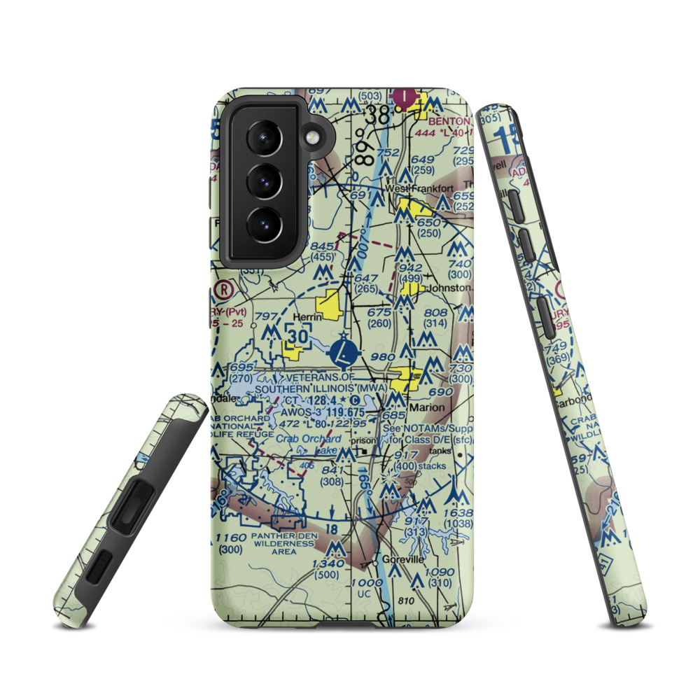 Williamson County Regional Airport (MWA) VFR Sectional Samsung Phone Case Samsung Galaxy S21 model shown