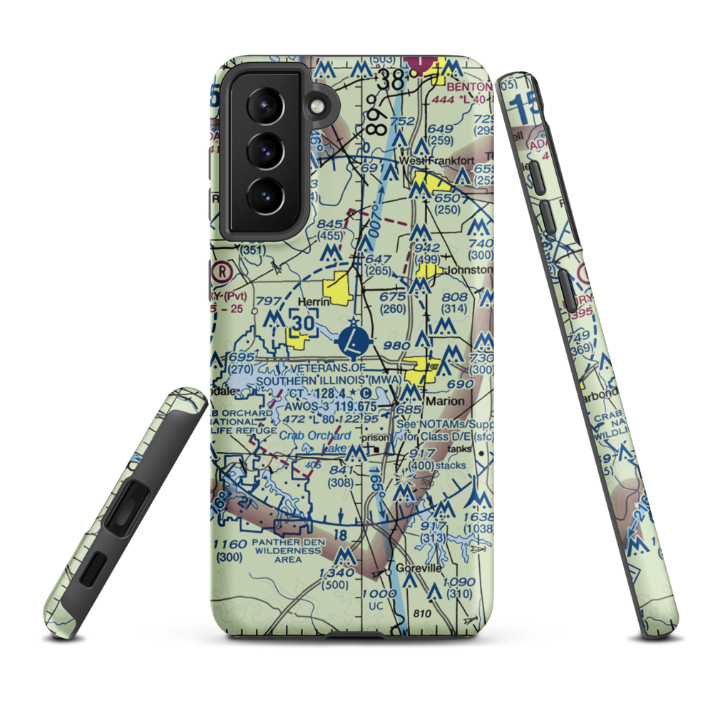 Williamson County Regional Airport (MWA) VFR Sectional Samsung Phone Case Samsung Galaxy S21 Plus model shown
