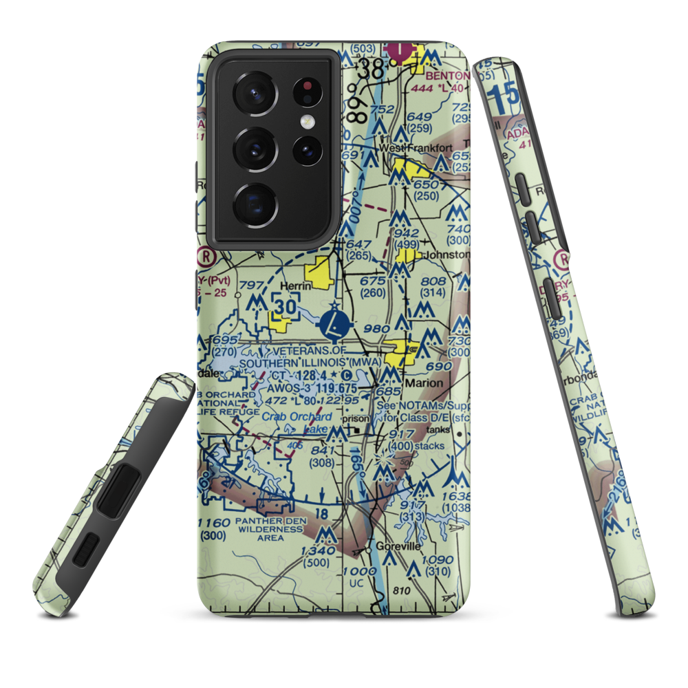 Williamson County Regional Airport (MWA) VFR Sectional Samsung Phone Case Samsung Galaxy S21 Plus model shown