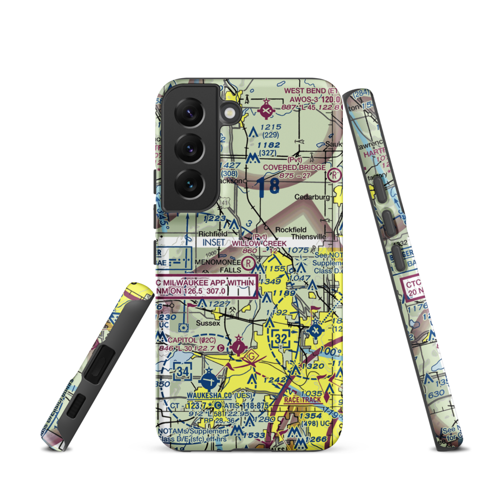 Willow Creek Airport (WI77) VFR Sectional Samsung Phone Case Samsung Galaxy S22 model shown