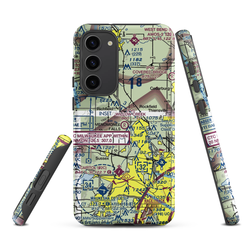 Willow Creek Airport (WI77) VFR Sectional Samsung Phone Case Samsung Galaxy S23 Plus model shown