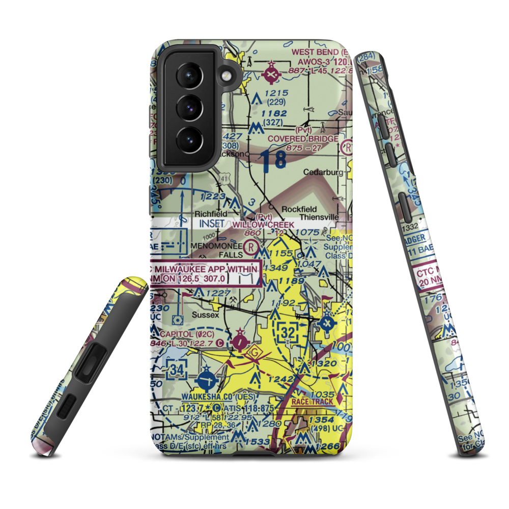 Willow Creek Airport (WI77) VFR Sectional Samsung Phone Case Samsung Galaxy S21 Plus model shown