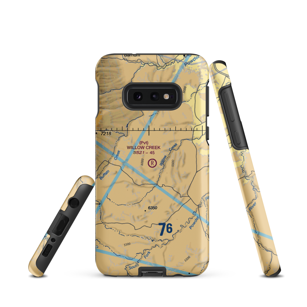 Willow Creek Ranch Airport (10WY) VFR Sectional Samsung Phone Case Samsung Galaxy S10e model shown