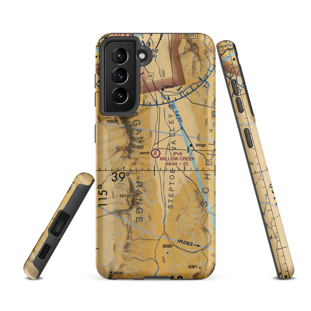 Willow Creek Trading Post Airport (NV99) VFR Sectional Samsung Phone Case Samsung Galaxy S21 FE model shown