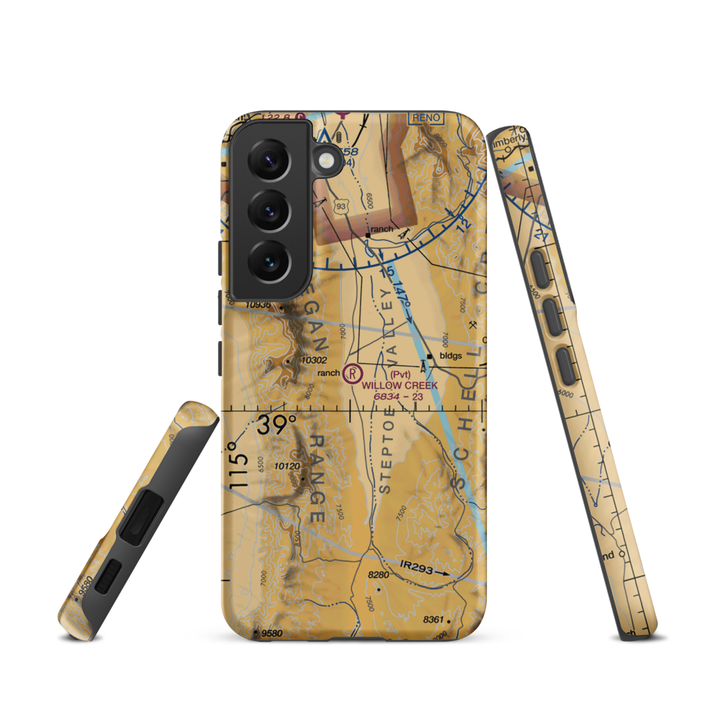 Willow Creek Trading Post Airport (NV99) VFR Sectional Samsung Phone Case Samsung Galaxy S22 model shown