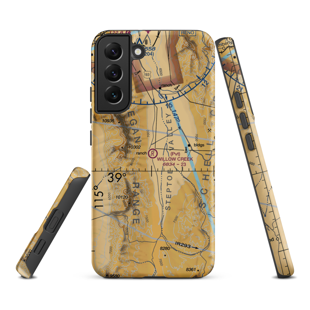 Willow Creek Trading Post Airport (NV99) VFR Sectional Samsung Phone Case Samsung Galaxy S22 Plus model shown