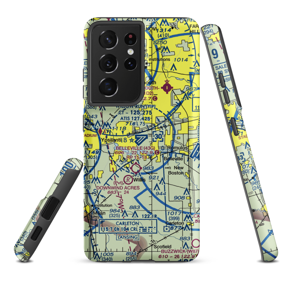 Willow Run Airport (YIP) VFR Sectional Samsung Phone Case Samsung Galaxy S21 Ultra model shown