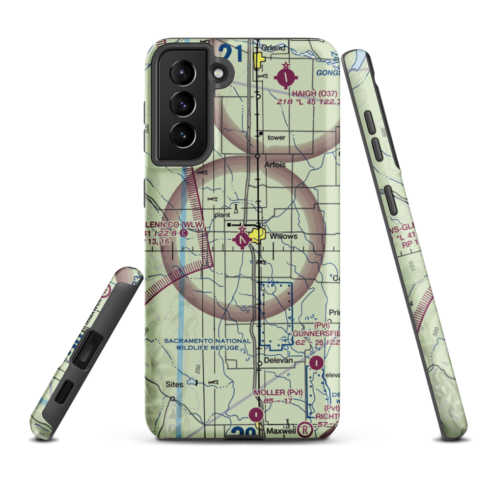 Willows Glenn County Airport (WLW) VFR Sectional Samsung Phone Case Samsung Galaxy S21 Plus model shown