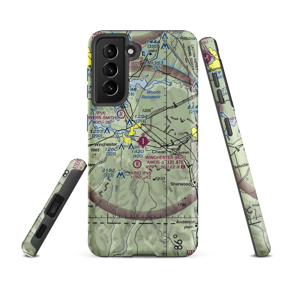 Winchester Municipal Airport (BGF) VFR Sectional Samsung Phone Case Samsung Galaxy S21 FE model shown