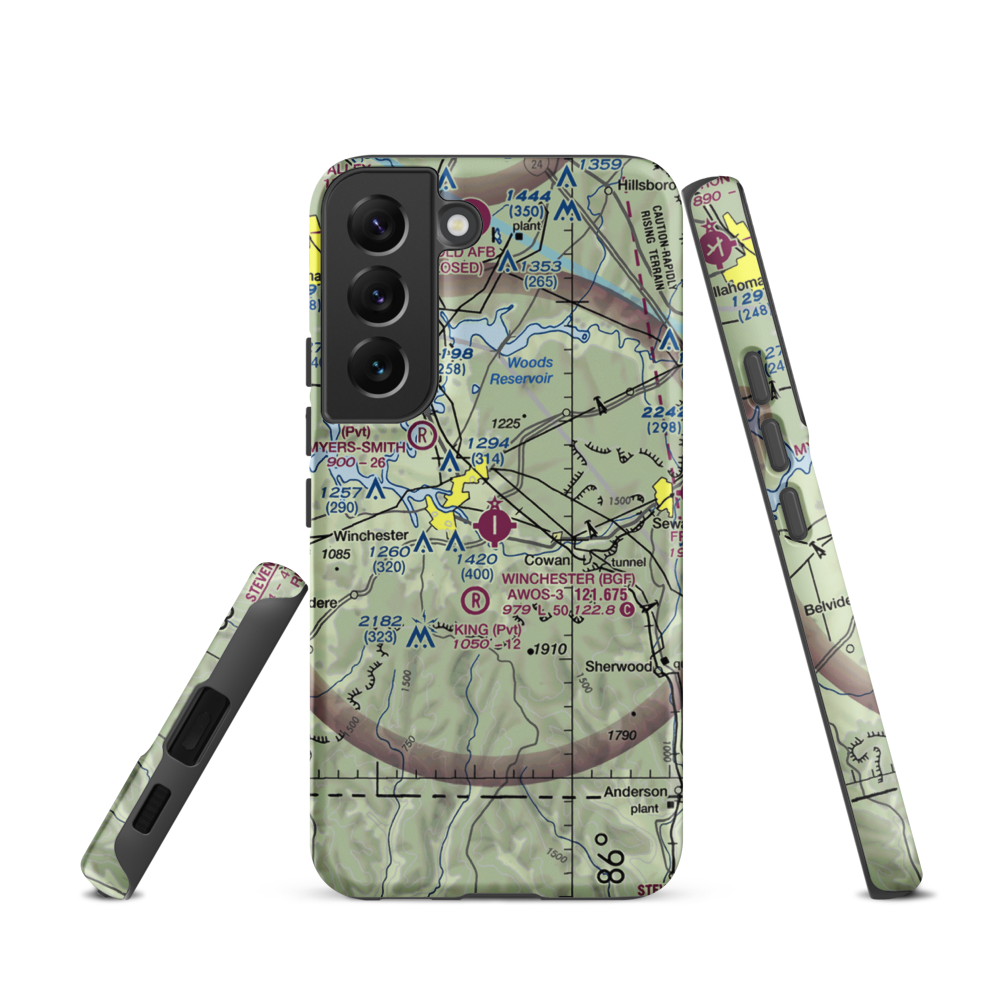 Winchester Municipal Airport (BGF) VFR Sectional Samsung Phone Case Samsung Galaxy S22 model shown