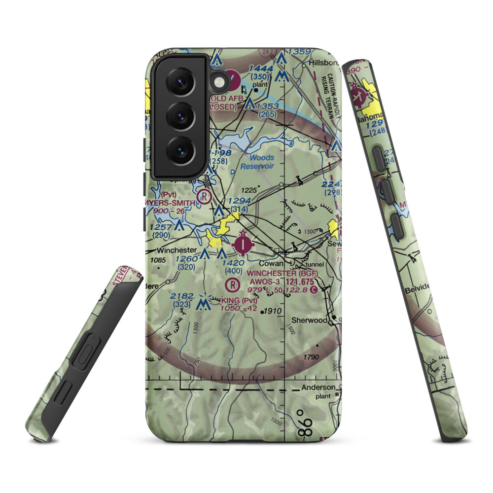 Winchester Municipal Airport (BGF) VFR Sectional Samsung Phone Case Samsung Galaxy S22 Plus model shown