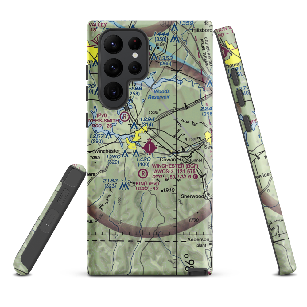 Winchester Municipal Airport (BGF) VFR Sectional Samsung Phone Case Samsung Galaxy S22 Ultra model shown