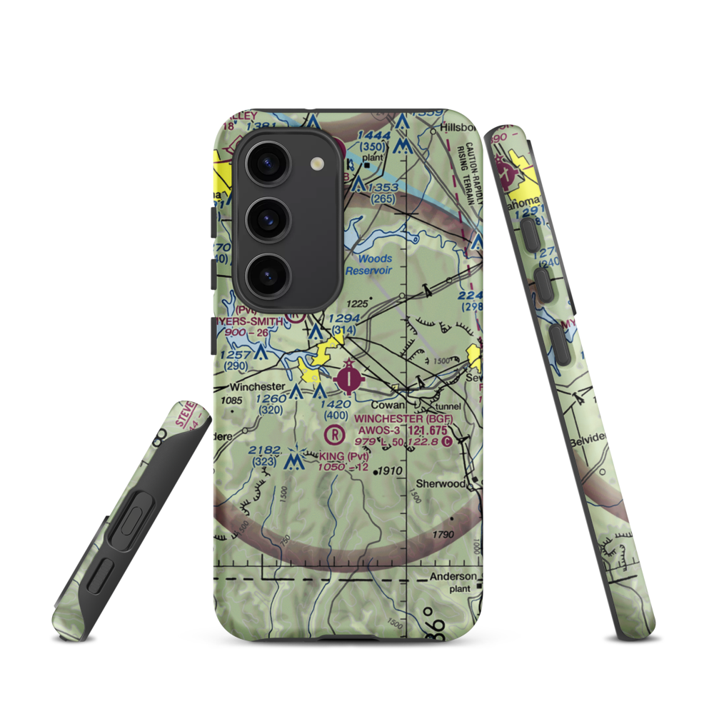 Winchester Municipal Airport (BGF) VFR Sectional Samsung Phone Case Samsung Galaxy S23 model shown