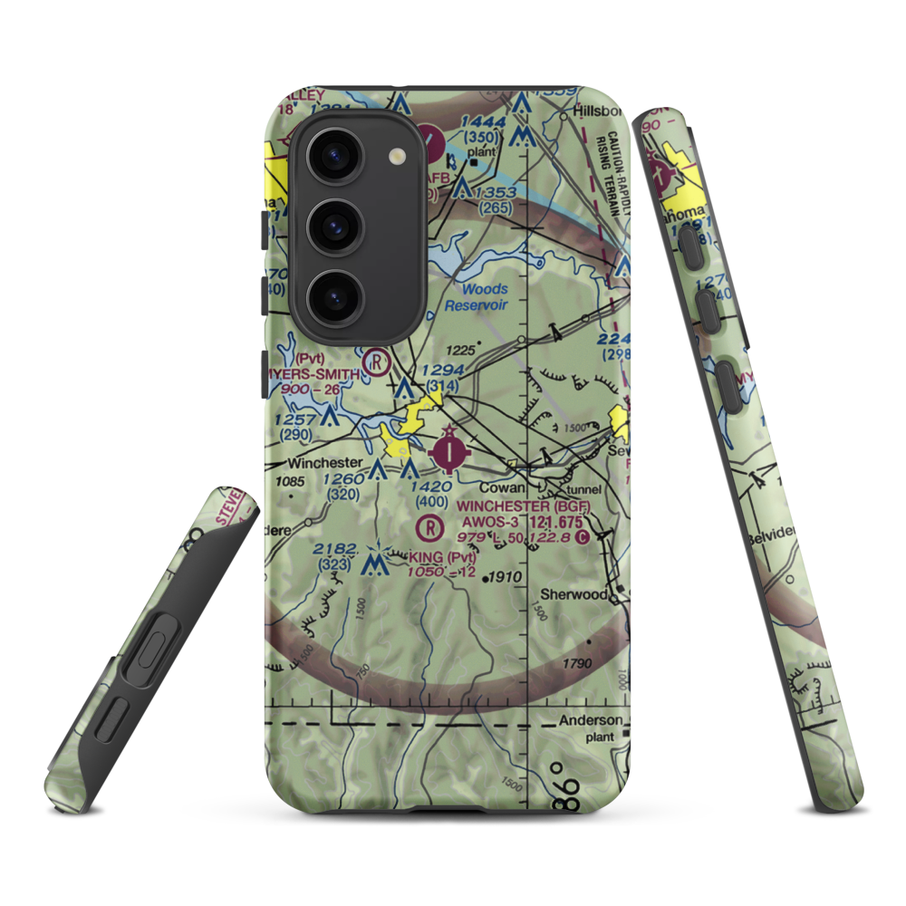 Winchester Municipal Airport (BGF) VFR Sectional Samsung Phone Case Samsung Galaxy S23 Plus model shown