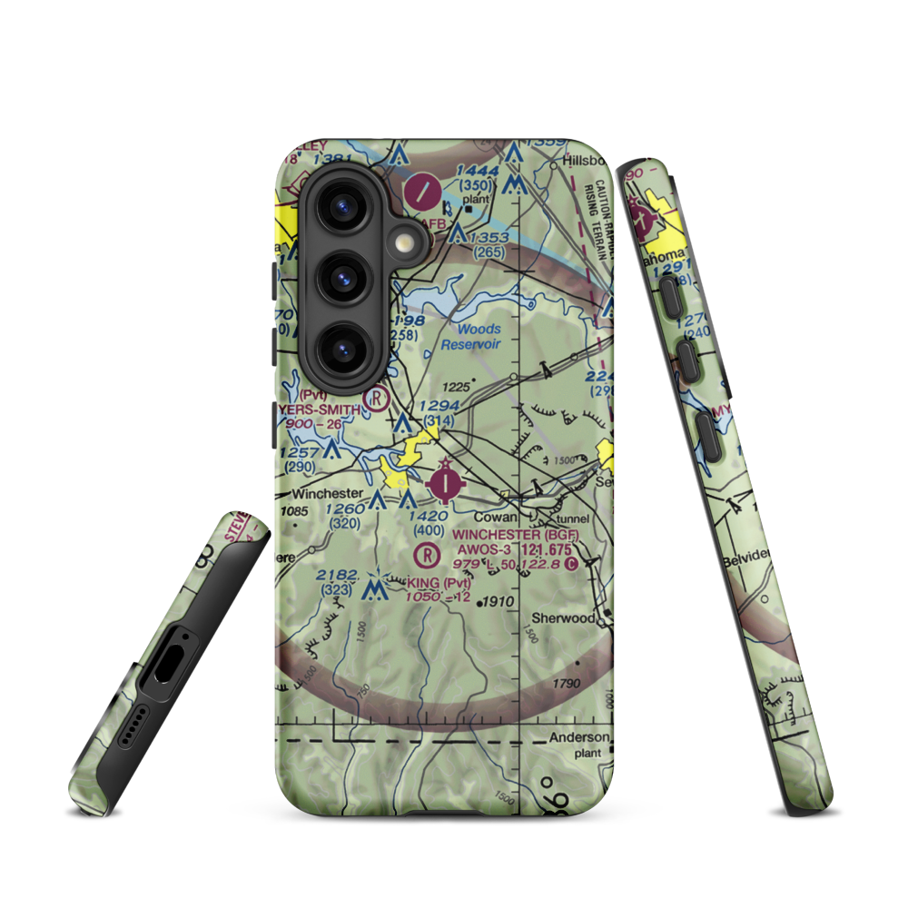 Winchester Municipal Airport (BGF) VFR Sectional Samsung Phone Case Samsung Galaxy S24 model shown