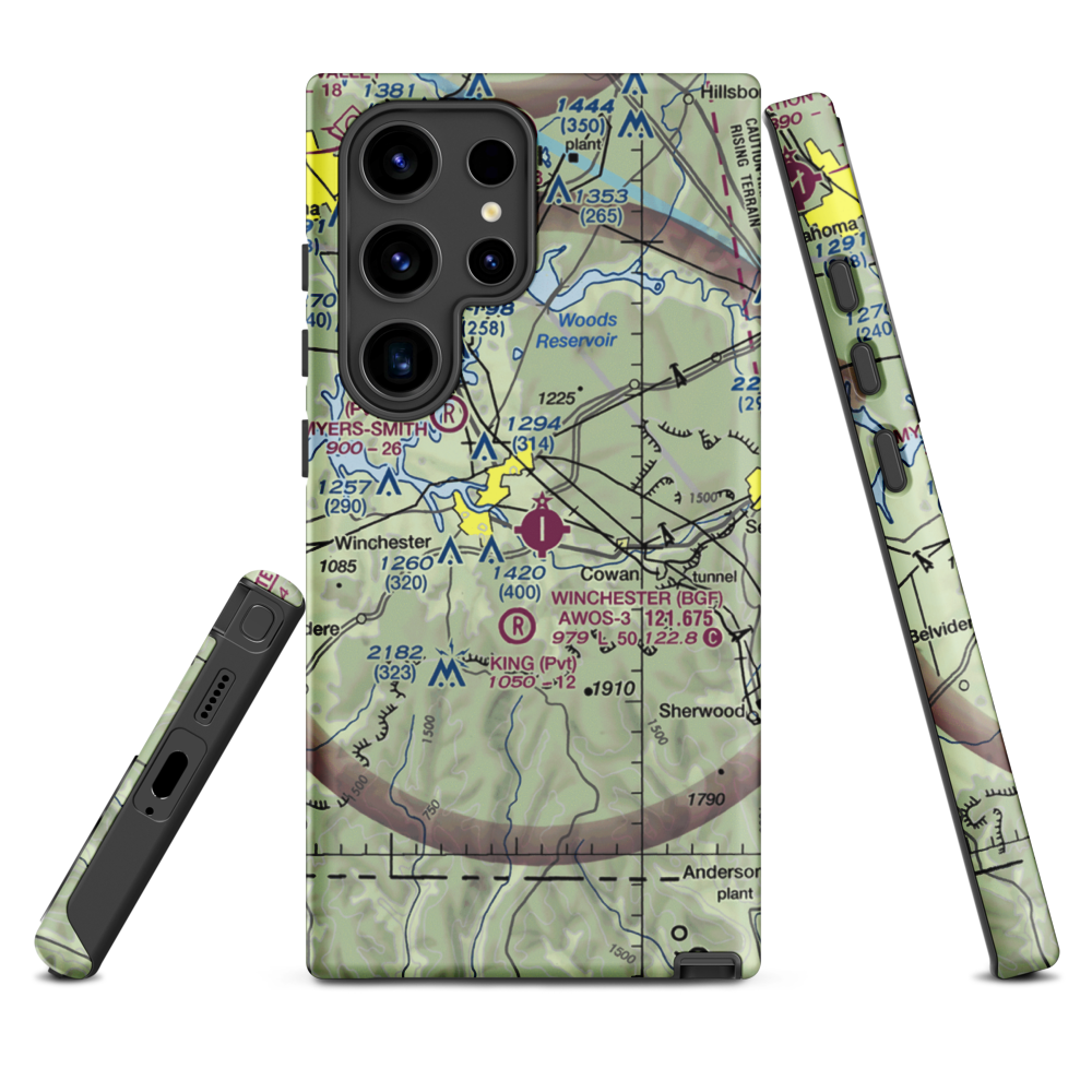 Winchester Municipal Airport (BGF) VFR Sectional Samsung Phone Case Samsung Galaxy S24 Ultra model shown