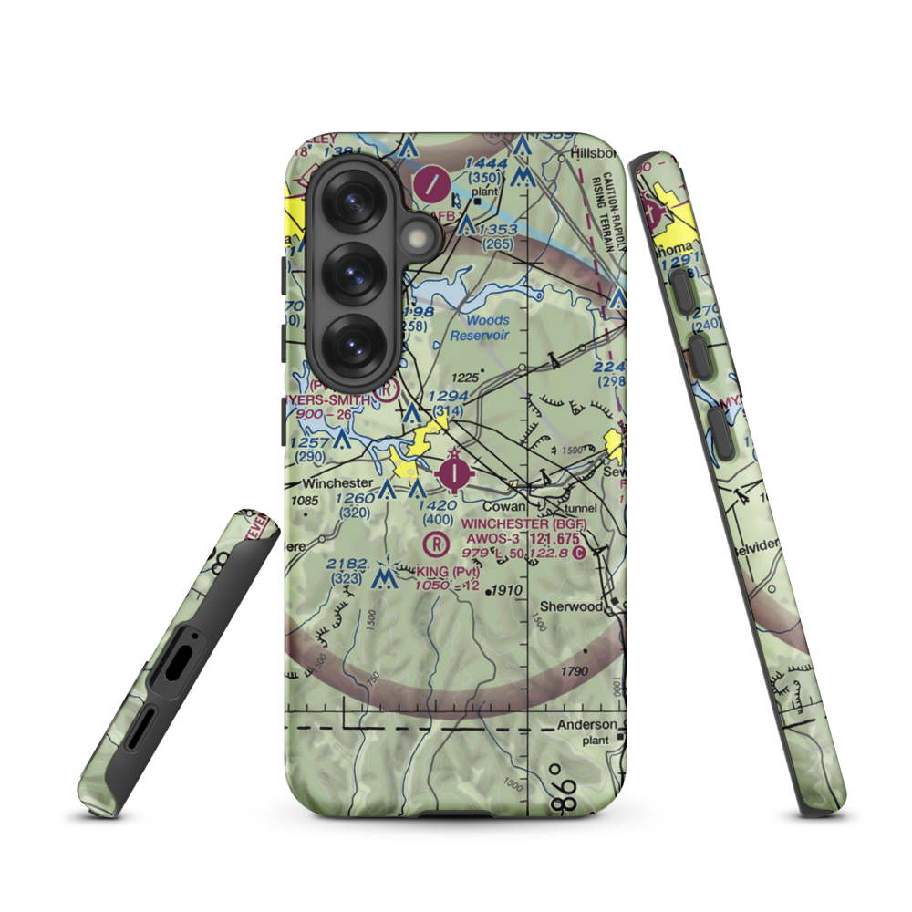 Winchester Municipal Airport (BGF) VFR Sectional Samsung Phone Case Samsung Galaxy S25 model shown