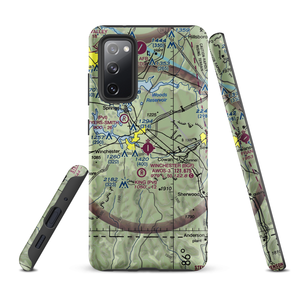 Winchester Municipal Airport (BGF) VFR Sectional Samsung Phone Case Samsung Galaxy S20 FE model shown