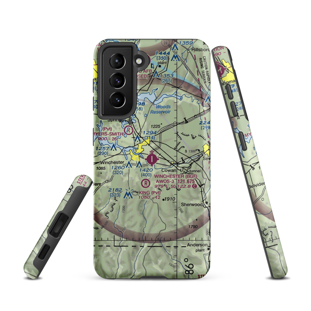 Winchester Municipal Airport (BGF) VFR Sectional Samsung Phone Case Samsung Galaxy S21 model shown